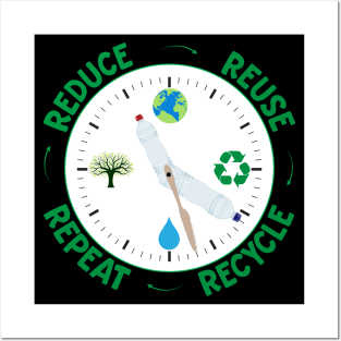 Reduce Reuse Repeat Recycle Environmental Clock Posters and Art